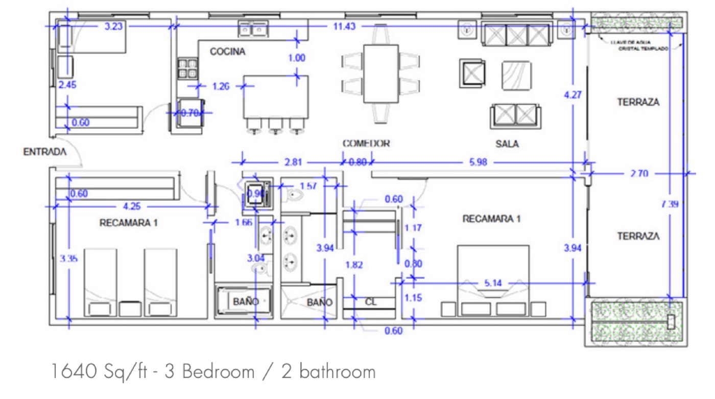 Vista Esmeralda 3 bedroom 2 bath floor plan, 1,640 square feet