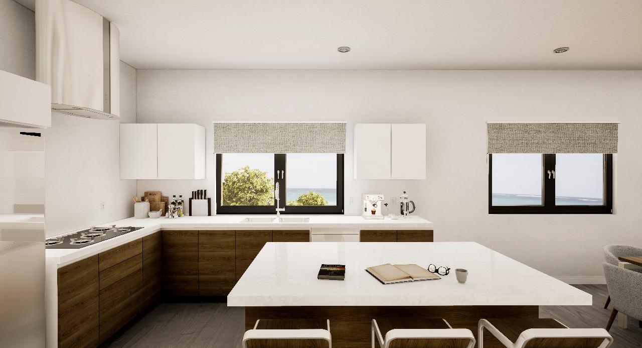 Designer kitchen with waterfall island